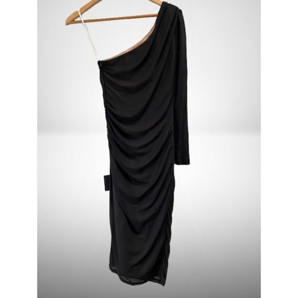 Lulus Enticing Perfection Black Mesh One-Shoulder Bodycon Midi Dress NEW XS - Picture 5 of 6
